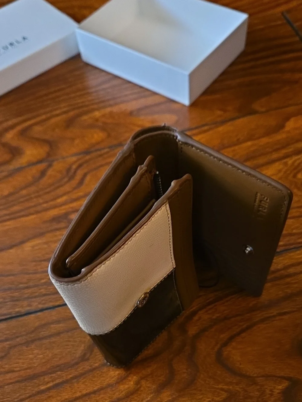 Furla Brown Tricolor Leather Card Holder with Silver Hardware